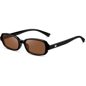 🆕Women Brown Rectangle Trendy Retro Small Square Protection Shades Sunglasses